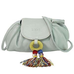 Loewe Tassel Shoulder Bag Pochette Leather Blue Gray